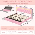thumbnail image 6 of Fastroby Upholstered King Size Bed Frame with LED Headboard, Storage Drawers and Usb Port, Velvet, Pink, 6 of 9