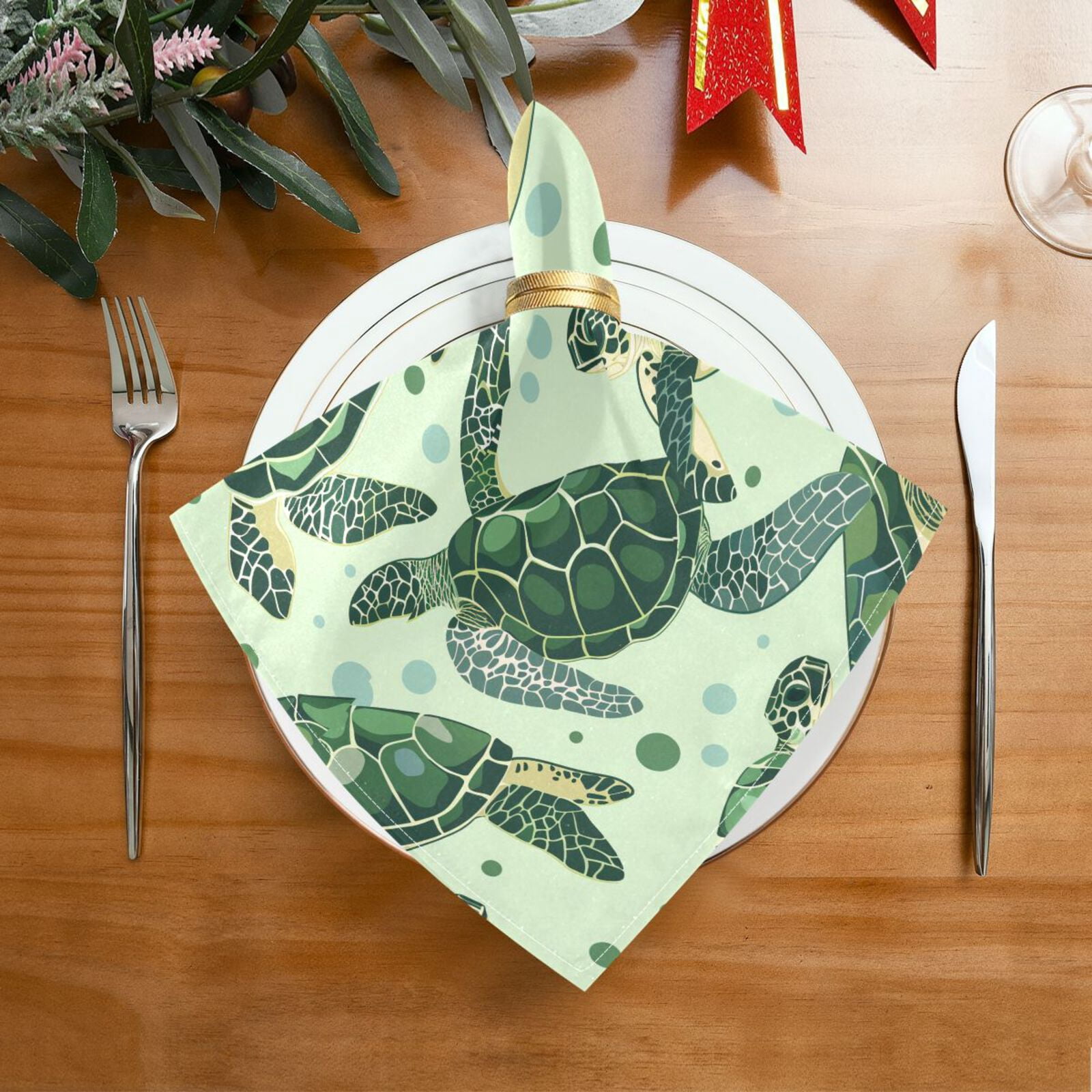 JSTEL Green Sea Turtle Bubble Cloth Napkins Set of 6, 20x20 Inch Washable and Reusable Napkin for Decoupage Dinner Party Everyday Use
