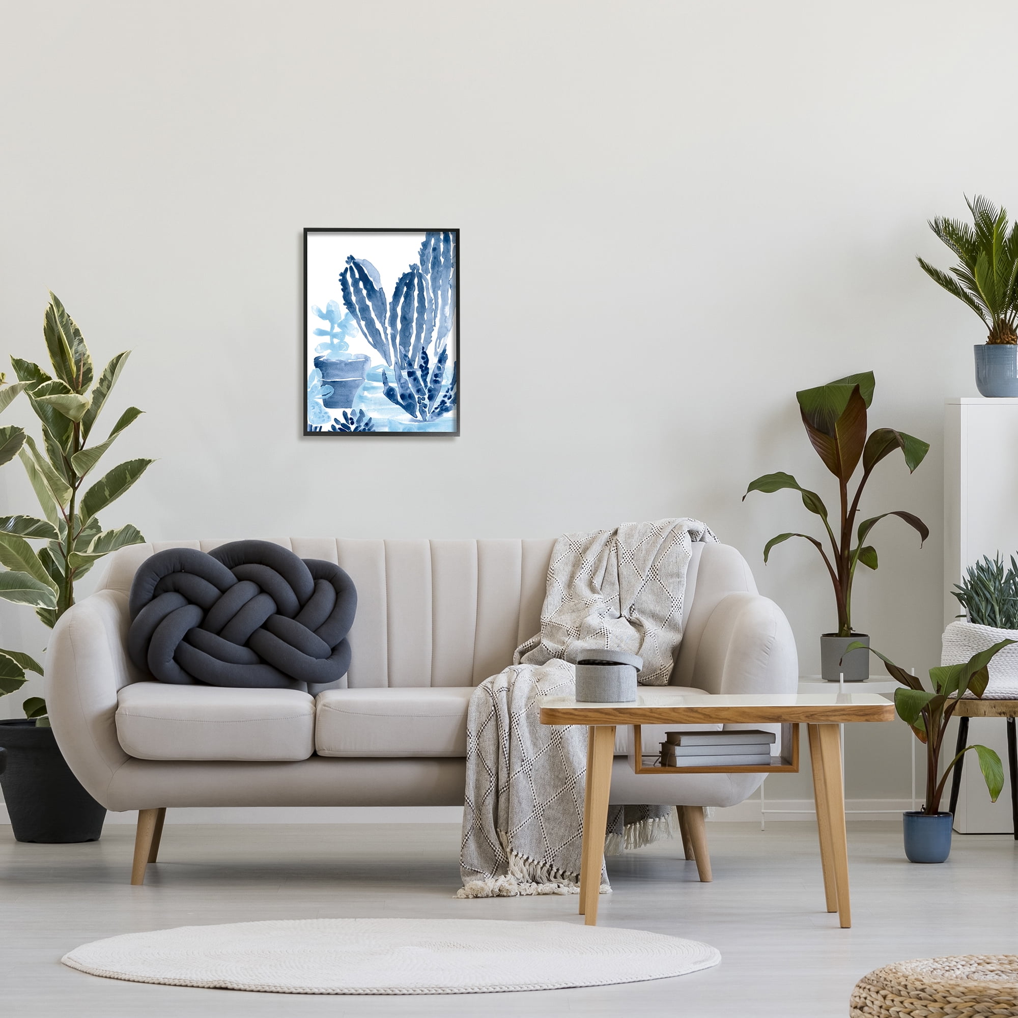 Stupell Industries Indigo Blue Potted Succulents Abstract Indoor Plant Watercolor, 16 x 20, Design by June Erica Vess