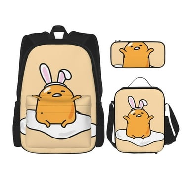 Gudetama 03 Backpacks With Lunch Pack Pencil Case 3pcs Set, Double Shoulders Daypack, Backpack/Pen Bag/Lunch Tote Bag Set