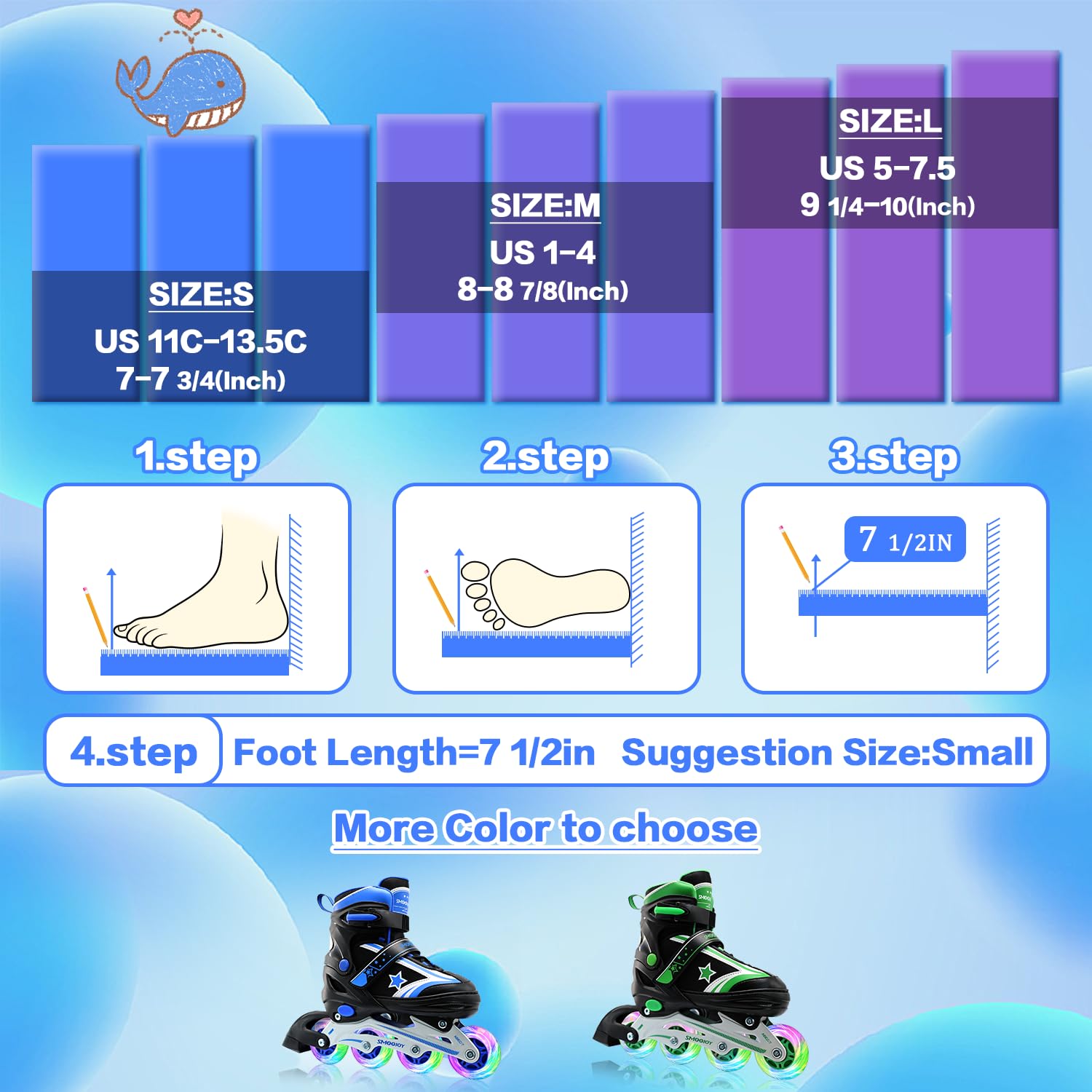 JZY Youth Inline Skates with 8 Glowing Light-Up Wheels,Durable Aluminum Frame for Beginners,For Boys & Girls Ages 5-12,For Indoor and Outdoor Skating