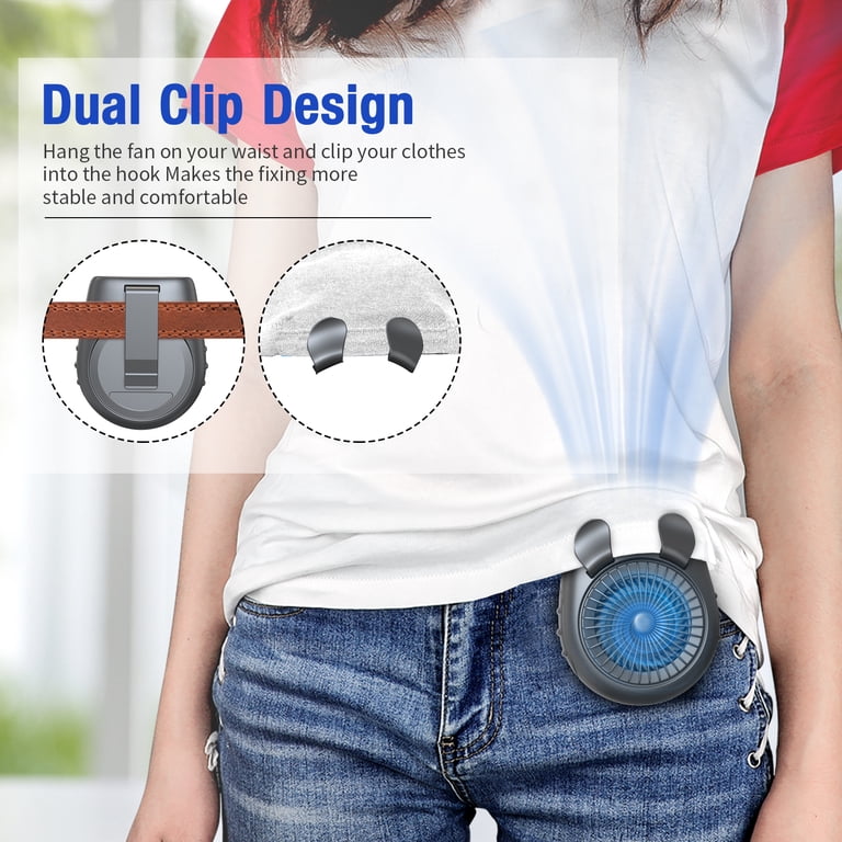 Portable Waist Fan, 10000mAh Rechargeable Waist Belt Clip Fan, 10000RPM