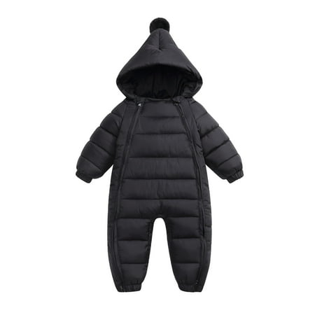

nsendm Toddler Boys Girls Long Sleeve Solid Color Winter Coat Jacket Thicken Windproof Warm Jumpsuit Warbler Jacket Outerwear Black 6-12 Months