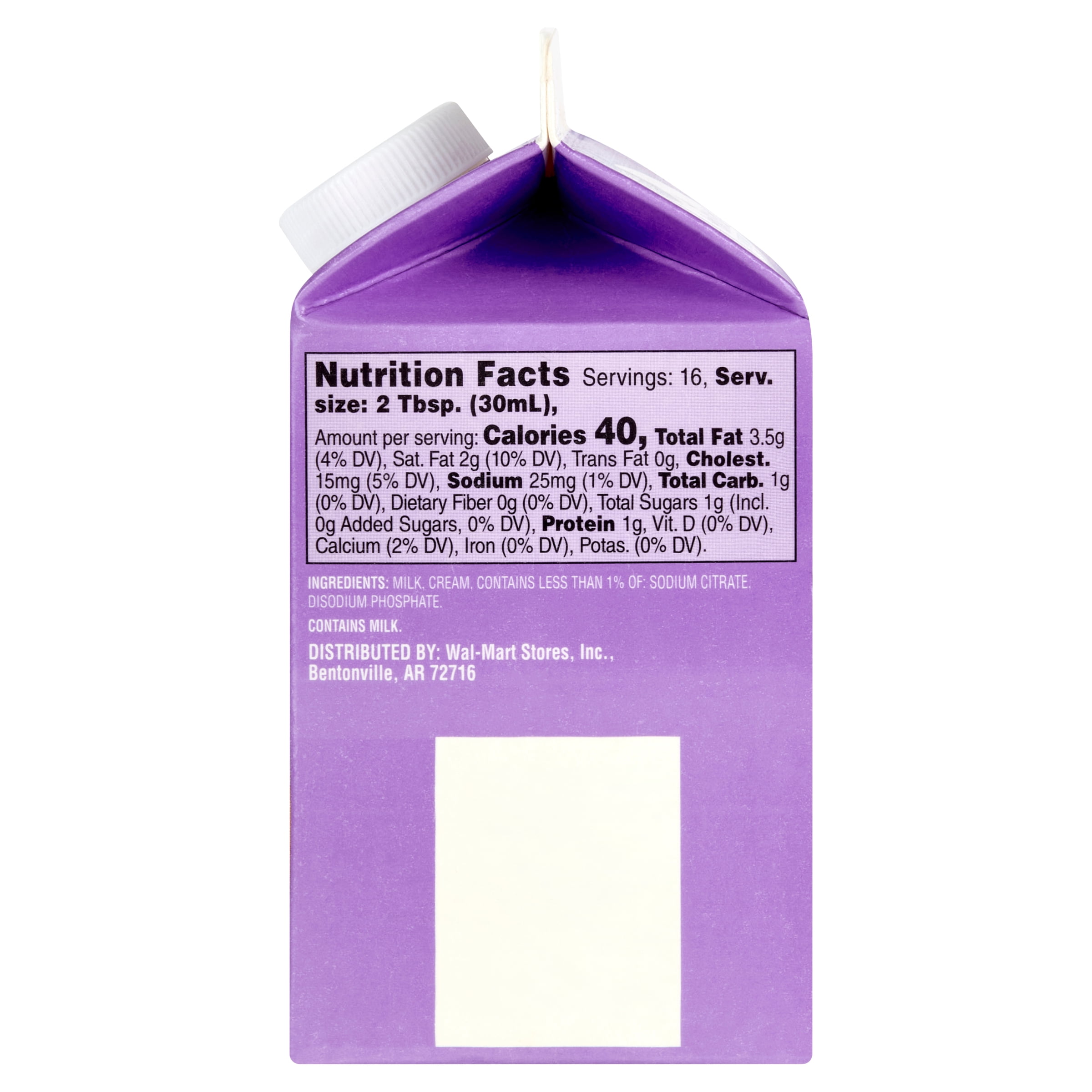 Great Value Half & Half, 16 fl oz