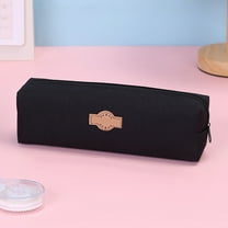 ROLKFUK Oxford Cloth Pencil Case, Large Capacity with Compartments, Simple Cartoon Style, Portable Stu-dent Sch-ool Pencil Pouch, Black