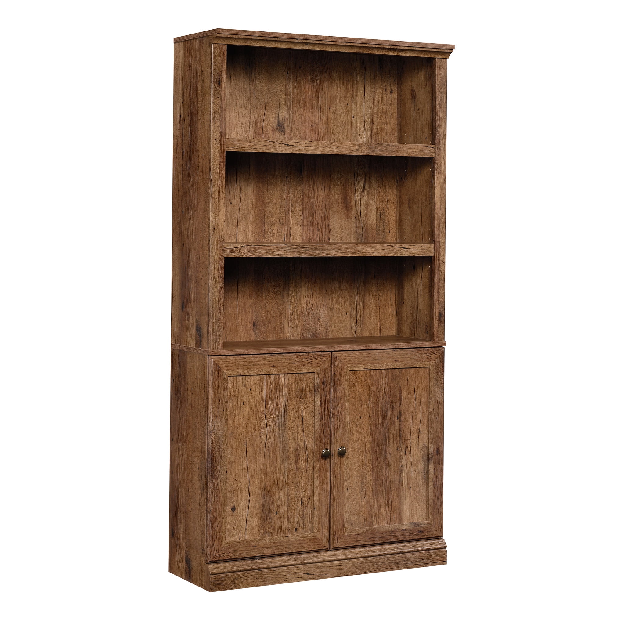 Denhour DH Basic Farmhouse Vintage Grey Oak 5-Shelf and 2-Drawer 2-Cabinet Bookcase by, Gray