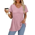 thumbnail image 4 of JIUKE Womens Tops Eyelet Short Sleeve T Shirts Casual V Neck Tunic Tops Dressy Casual Babydoll Blouses Size M, 4 of 9