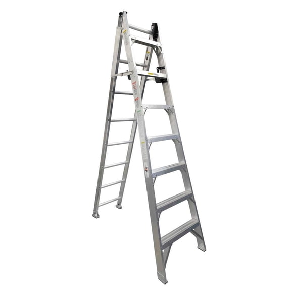 Escalera Convertible De Aluminio BYP Tipo II 15 Escalones 175Kg plateado 204cm