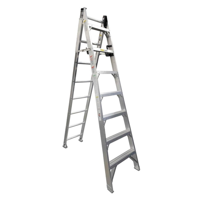 Escalera Convertible De Aluminio BYP Tipo II 15 Escalones 175Kg plateado 204cm