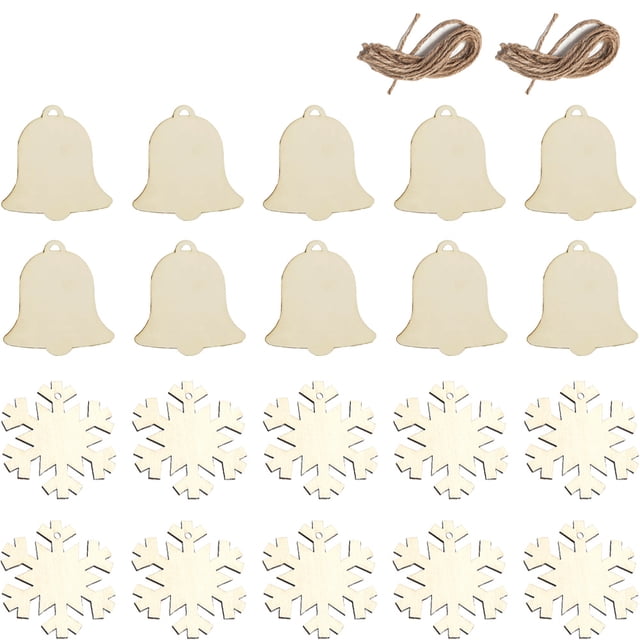 Adornos navideños de madera para manualidades, 20 piezas DIY Kit de recortes de madera sin terminar para niños y adultos Decoración colgante de árboles de Navidad