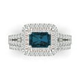 thumbnail image 2 of 3.05ct Brilliant Emerald Cut Natural London Blue Topaz 14k White/Rose Gold Halo Solitaire with Accents Engagement Bridal Wedding Ring Band Set size 11, 2 of 7