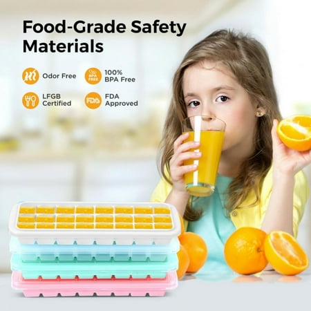 

Ice Cube Trays With Lids 24 Ice Cube Molds For Whiskey Cocktails Pink & Blue Silicone Ice Cube Molds Flexible And Easy Release - BPA Free Stackable Durable Dishwasher Safe