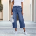 thumbnail image 2 of Capris for Women Plus Size New Capri Jean for Women Summer Straight Leg Versatile Cropped Pants Fashion Frayed Hem Denim Capri Pants with Pocket Blue M, 2 of 9