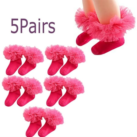 

5Pairs Newborn Toddler Kids Socks Baby Girl Ruffle Socks Frilly Cotton Ankle Socks For Girls Princess Lace Socks Pink-L (6-8 years old)