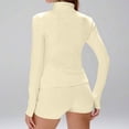 thumbnail image 4 of BOMYJESK Two Piece Sets for Women Cropped Long Sleeve Zip Up Athletic Jackets High Waist Shapewear Shorts Gym Yoga Sets with Thumb Holes Beige L, 4 of 7