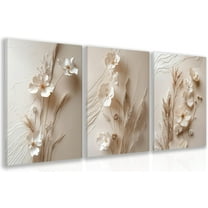 Hieng Neutral Simple Beige Floral Canvas Wall Art, Modern Minimalist Botanical Wall Decor, Vintage Beige Flower Poster Prints for Living Room Bedroom Farmhouse（Only canvas）