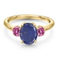 thumbnail image 3 of Gem Stone King 18K Yellow Gold Plated Silver Blue Lapis and Pink Moissanite Engagement Ring for Women | 2.46 Cttw | Oval 9X7MM | Gemstone Birthstone | Size 9, 3 of 6
