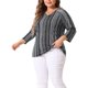 thumbnail image 4 of Blusas de mujer de tallas grandes Agnes Orinda, camiseta de punto de cuello en V y manga 3/4, blusas boho a rayas 1X negra, 4 of 5