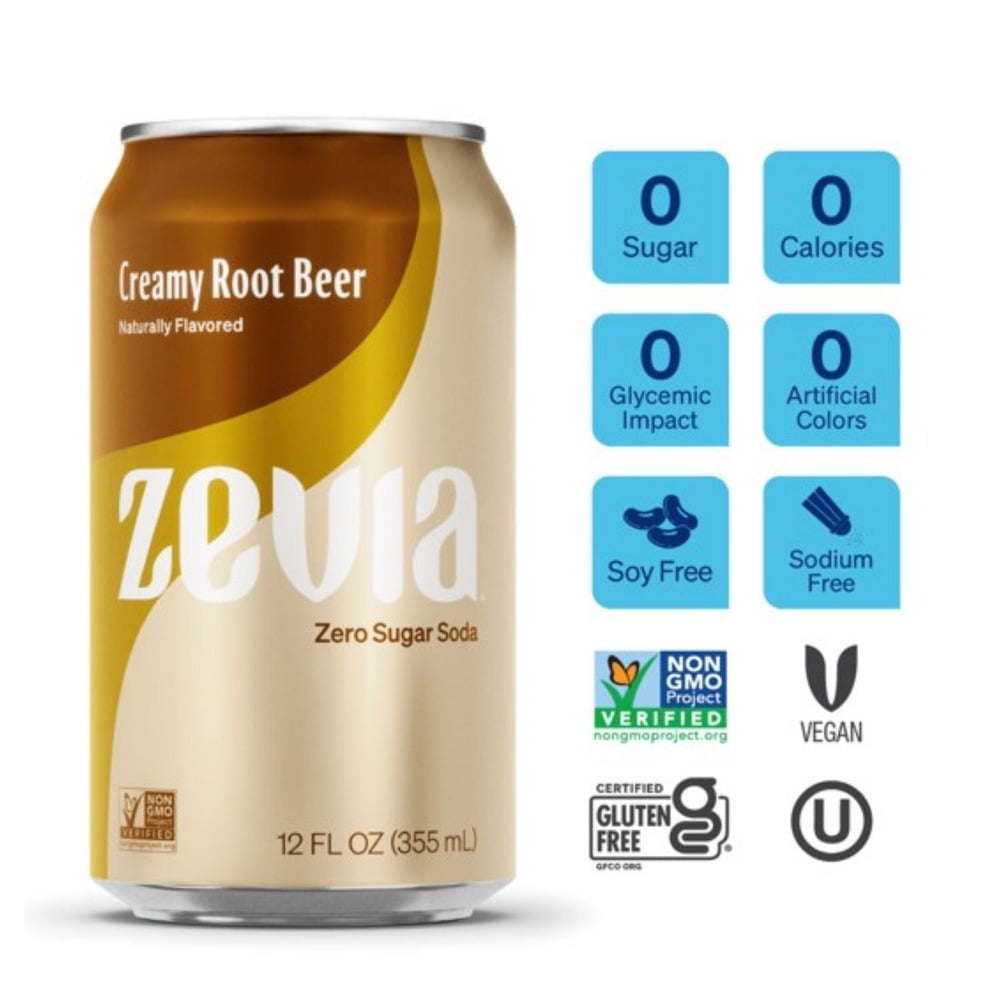 12 oz Can Creamy Root Beer Zero Sugar Naturally Sweetened Soda (12/Carton)