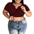 thumbnail image 3 of RongHuan Women Plus Size T Shirts with Built-in Bra Loose Short Sleeve Notch Neck Basic Tees Tops Casual Summer Going Out Blouse, 3 of 8