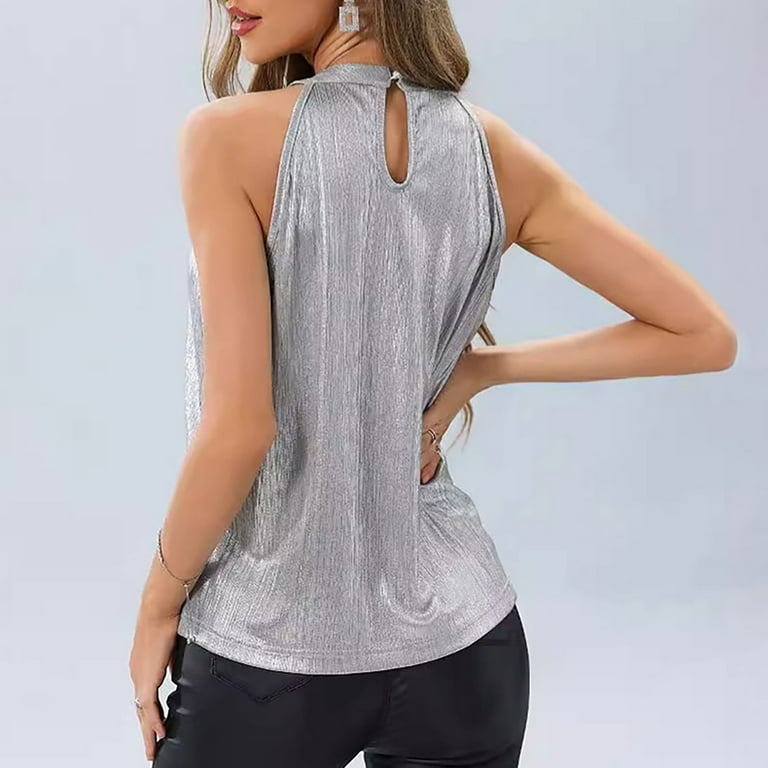 Feancey Halter Tops for Women 2025 Summer Pleated Party Tank Top