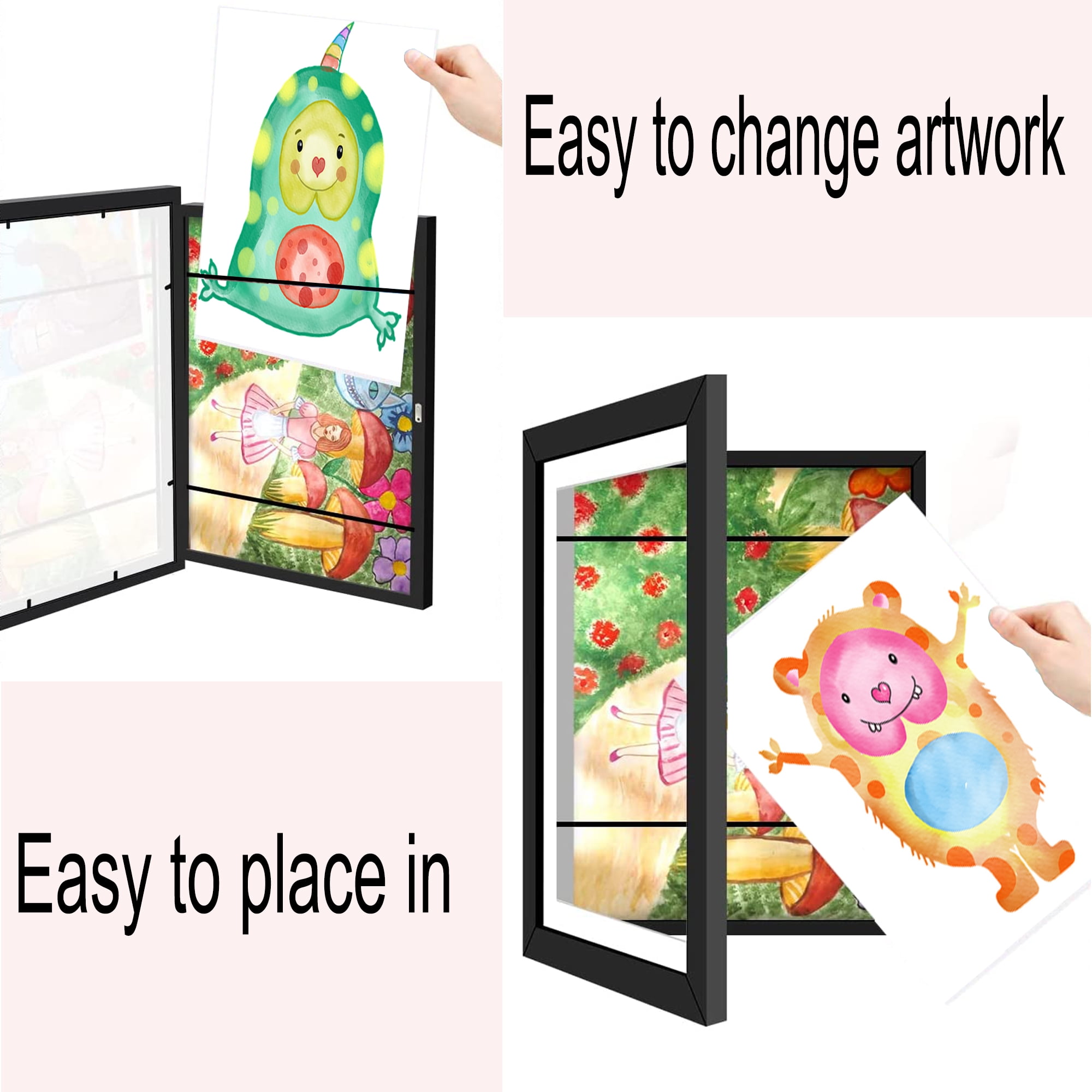 Kids Art Frames Front Opening Changeable Sets of 2 Black 8.5X11" Artwork Frames for Kids Drawings Storage Frames Children Art Projects Schoolwork Crafts Hanging Art Displays