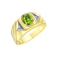 thumbnail image 3 of RYLOS Men's Rings Yellow Gold Plated Silver Rings Classic Designer Style 8X6MM Oval Gemstone & Diamond Ring Peridot Birthstone Rings For Men Size 13, 3 of 7