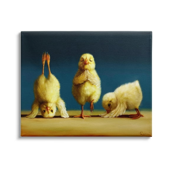 Yoga Chicks Funny Stretching Poses Farm Animal Painting Animals & Insects Painting Gallery-Wrapped Canvas Print Wall Art