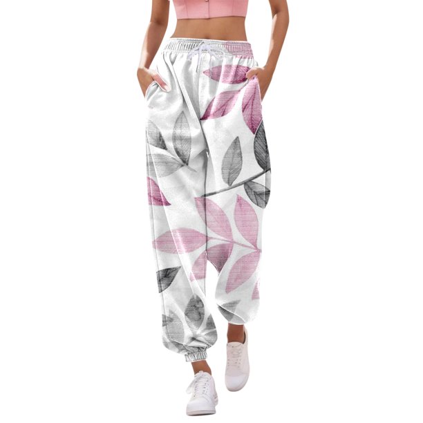 Gibobby Pantalones de invierno para mujeres Pantalones de chándal con estampado inferior para mujer Bolsillos Cintura alta Deportivo Gimnasio Ajuste(Blanco,CH)