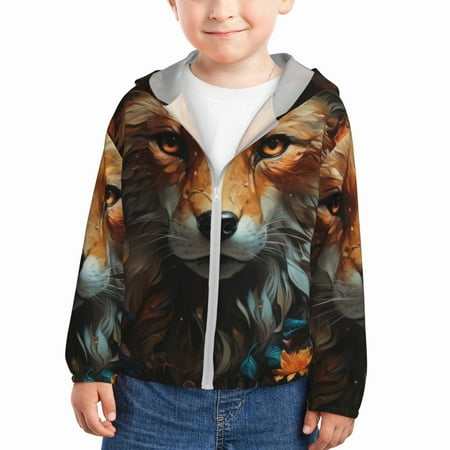 

Vsdgher Floral Fox Kids Sun Protection Hoodie with Zip Rash Guard Tops Children s Long Sleeve Sun Protection Clothing - 5 Years