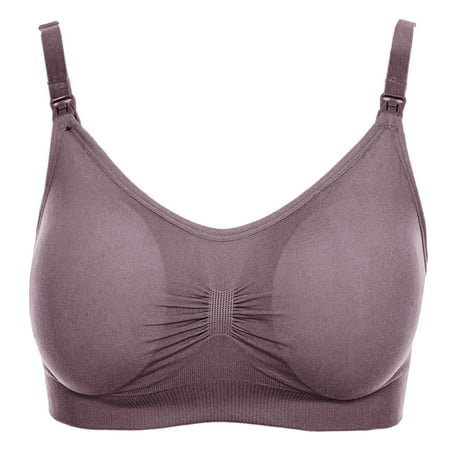 Women s Solid Color Comfortable Bra Wireless Maternity Seamless Front Buckle Breastfeeding Bra with Pads Plus Size Coffee XXL