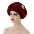 thumbnail image 1 of Fashion Women Beading Braid Hat Muslim Ruffle Cancer Wrap Cap Sleep Caps Satin Lined Hair Bonnets, 1 of 3