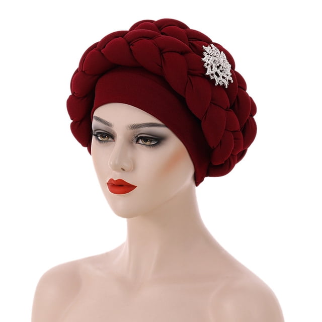 Berets Fashion Women Beading Braid Hat Muslim Ruffle Cancer Wrap Cap Sleep Caps Satin Lined Hair Bonnets Berets