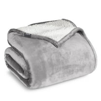 Bare Home Plush Sherpa Bed Blanket - Fluffy & Soft - Reversible - Lightweight - King, Light Gray