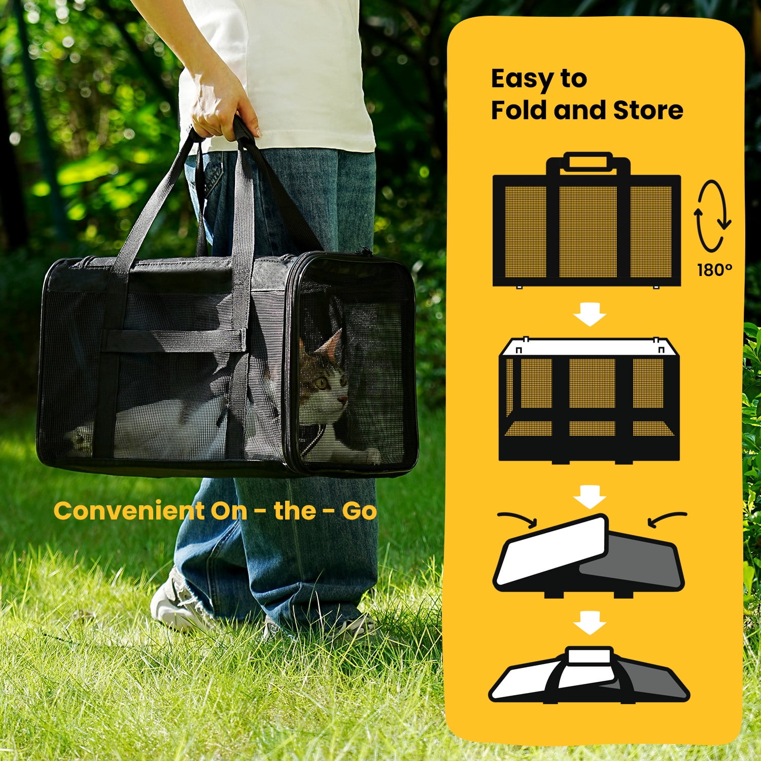 Conlun Cat Dog Carrier,Soft-Sided Pet Carriers for Dogs with 4-Sided Mesh,Cat Transport for Large Cats Small Dog Up to 9.9Kg,Collapsible Dat Travel Carrier-L,Black