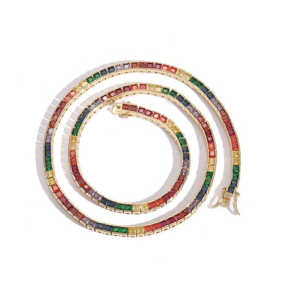 3*3MM Square Colorful Necklace for Women 18K Gold Plated Lab Diamond Tennis Necklace Chain CZ Necklaces for Women Party Prom Gemstone Necklaces