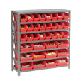 thumbnail image 6 of 7 Shelf Steel Shelving with (36) 4"H Plastic Shelf Bins, Red, 36x12x39, 6 of 6