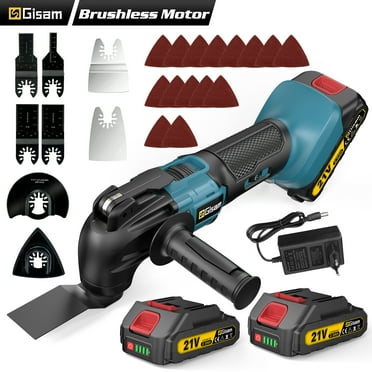 Gisam 21V Max Cordless Oscillating Multi-Tool with Brushless Motor, 2 x 2.0Ah Battery, Auxiliary Handle, 23pcs Accessories