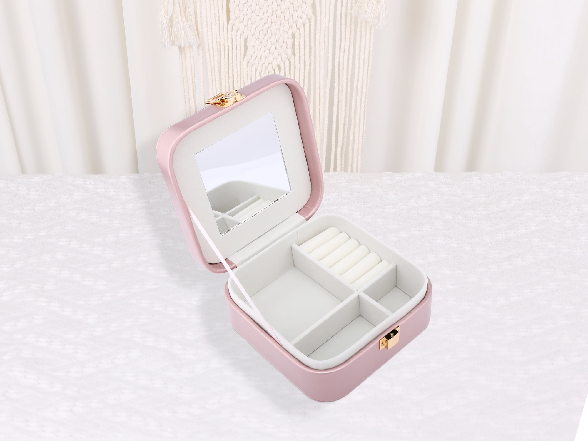 Unique Bargains PU Leather Jewelry Box Jewelry Organizer with Mirror Pearl Purple