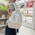 thumbnail image 4 of KKLDOGS Cute Backpack Coquette Floral Back Pack with Lace Trim & Plush Charm Kawaii Backpack for Classes Travel, 4 of 7
