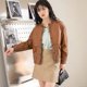thumbnail image 3 of Chaqueta de piel auténtica sólida para mujer, tendencia 2024, abrigo de piel de oveja natural corto informal de un solo pecho con cuello redondo elegante de alta gama, 3 of 5