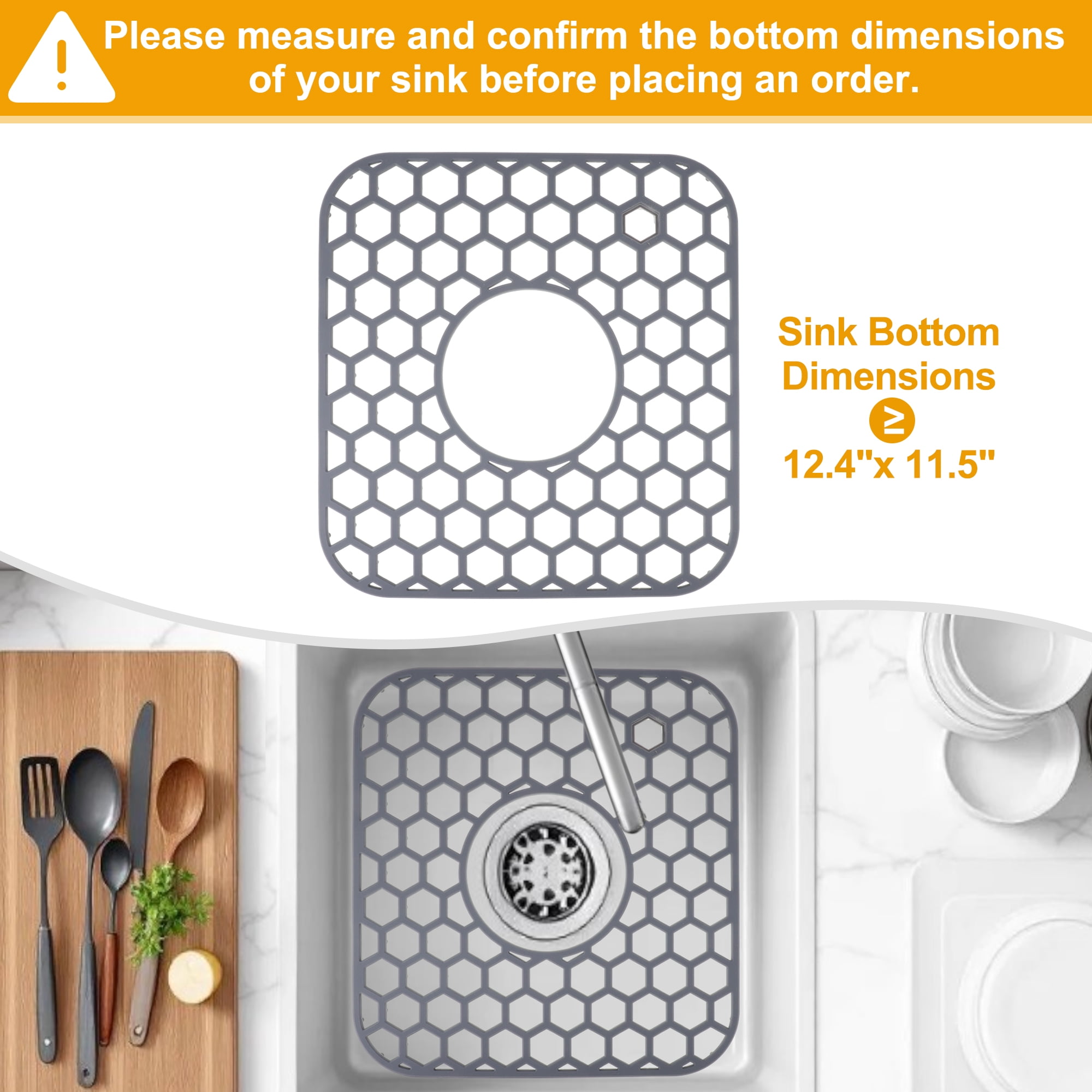 Unique Bargains 2pcs Sink Protectors for Kitchen Sink 12.4"x 11.5" Non-Slip Sink Mats Heat-Resistant to 500°F Sink Grid for Stainless Steel Sinks Dishwasher Safe Gray