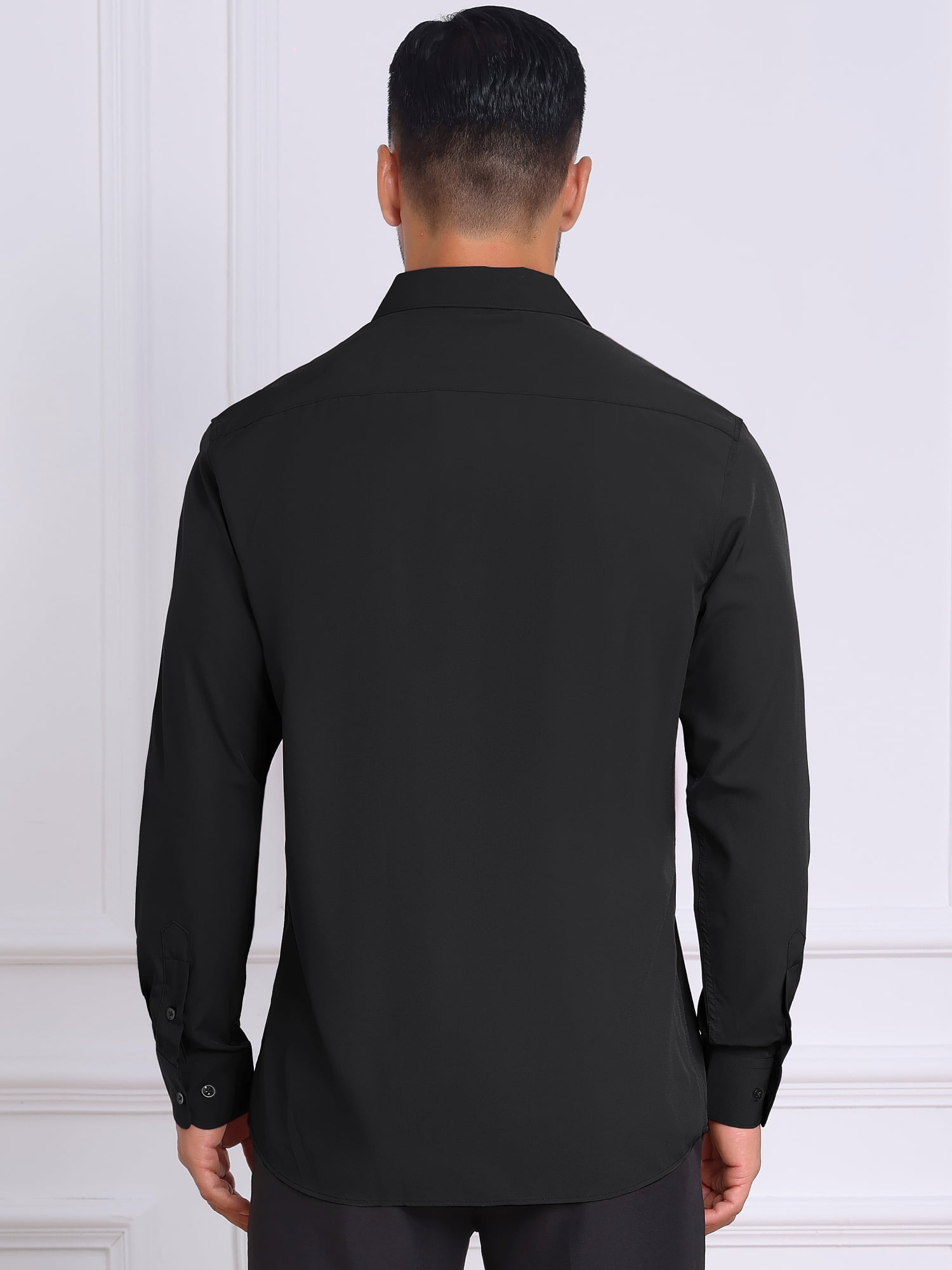 DARING DIVA Men's Solid Color Button Down Long Sleeves Stretch Shirts L Black