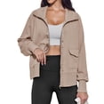 thumbnail image 3 of Women's Zip up Sweatshirt Collared Neck Long Sleeve Loose Casual Lightweight Jacket with Pockets, 3 of 5