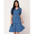 thumbnail image 2 of Moomaya Women's Printed Lapel Collar Dress Puff Sleeves Knee Dress With Pockets, 2 of 8
