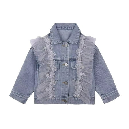 

Bullpiano Infant Kid Girls Denim Jac Kid Girls Denim Jackets Autumn Spring Jeans Lace Long Sleeve Coats Outerwear Cowboy Children Clothing