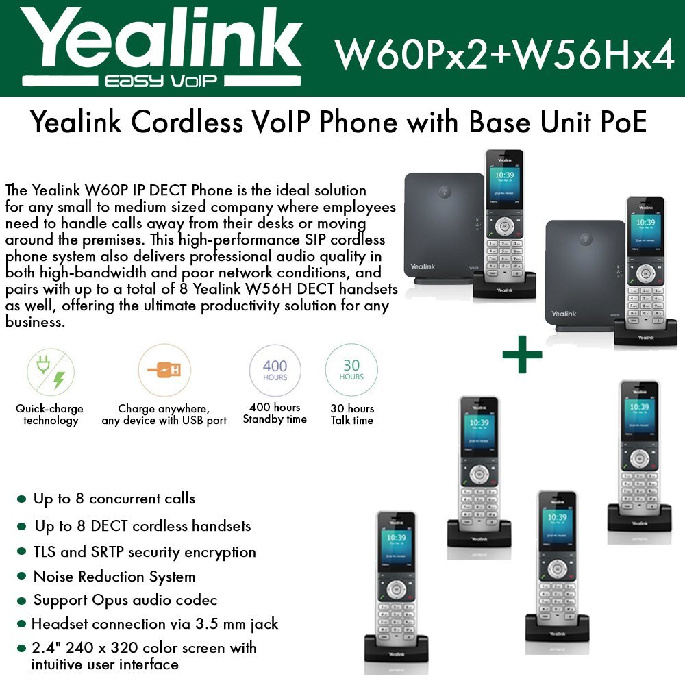 Yealink Ip Phone W60p 2 Units Is A Bundle Of W60b Base And W56h Handset 4 Units W56h Handset Walmart Com Walmart Com