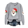 thumbnail image 5 of TTUHYWXI Retro Santa Sweatshirt for Women Vintage Christmas Fleece Linend Sweaters Crewneck Oversized Long Sleeve Tops (Grey, XL), 5 of 7