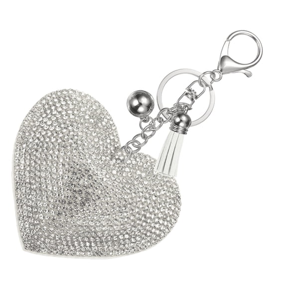Rhinestone Keychains for Women, Cute Bling Heart Shape Keychain Accessories Purse Charm Backpack Keyring for Gifts Decorative Bag Handbags Car Keys, White-White