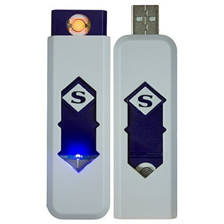 Flameless Rechargeable Wind Resistant USB Lighter (White Blue), Compact, 3 x 1 inches to fit easily into your pocket By Fun